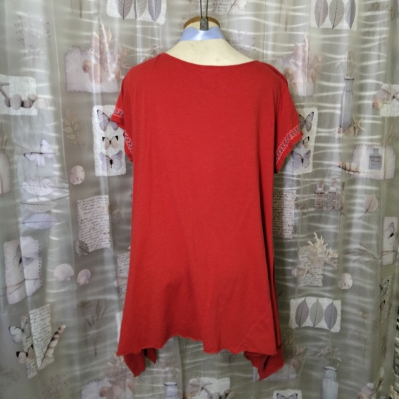 Sundance Red Boho Marguerite Embroidered Floral Eyelet Short Sleeve Tunic XL - Picture 2 of 15